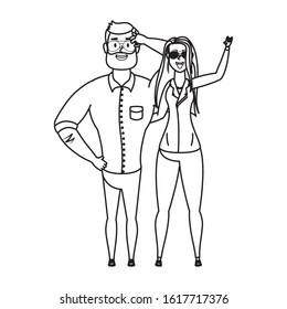 young man bearded with rude woman characters vector illustration design