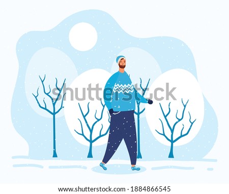 young man bearded wearing winter clothes in the snowscape character vector illustration design