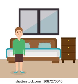 young man in the bed room character scene
