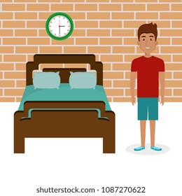 young man in the bed room character scene
