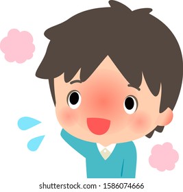 Young man being shy and smiling