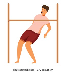 Young man bending over backwards, playing limbo and trying to pass under the bar