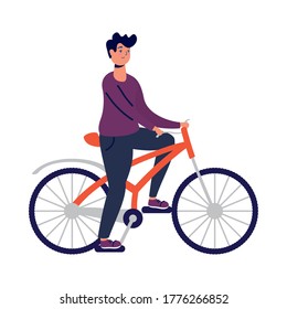 young man in bicycle activity vector illustration design