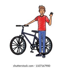 Young man with bicycle scribble