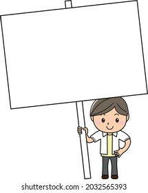 Young man with a big placard