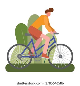 young man bike ride practicing activity character vector illustration design