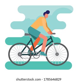 young man bike ride practicing activity character vector illustration design