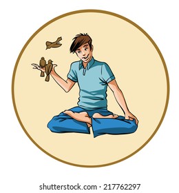  young man with a birds