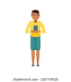 young man black with smartphone device