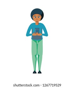 young man black with smartphone device