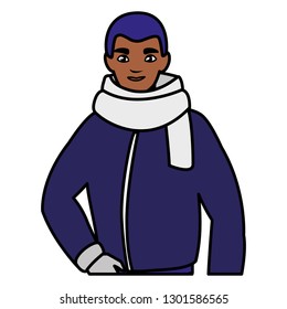 young man black with winter clothes