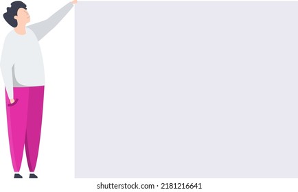 Young man with blank poster on white background. Speech, a demonstration by activists with placards in their hands. Flat vector illustration.