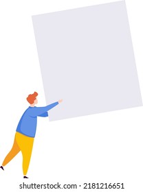 Junge Mann mit weißem Poster auf weißem Hintergrund. Rede, eine Demonstration von Aktivisten mit Plakaten in ihren Händen. Flache Vektorgrafik.
