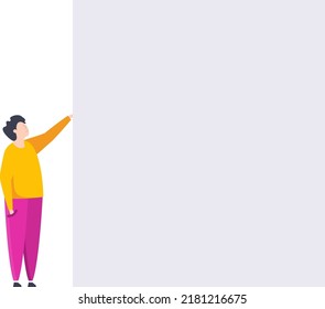 Young man with blank poster on white background. Speech, a demonstration by activists with placards in their hands. Flat vector illustration.