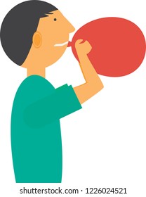 A young man blowing a balloon