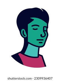 Joven con la cara azul aislado