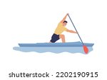 Young man in a boat floating on the river, the concept of rowing competitions, canoeing.