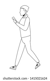 young man body with technology device cartoon vector illustration graphic design