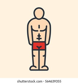 Young Man Bodybuilder Athlete Character Muscular Topless Fitness Minimal Colorful Flat Line Stroke Icon Pictogram Symbol Illustration