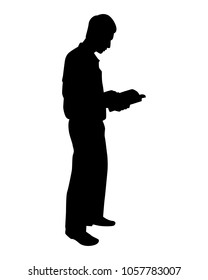Young man with book silhouette vector