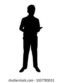 Young man with book silhouette vector