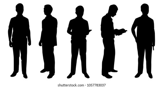 Young man with book silhouette vector set