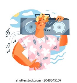 Young Man Boombox Listening Music Vector Stock Vector (Royalty Free ...