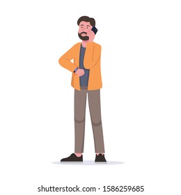 Young Man Bored Waiting, Calling Someone Flat Vector Cartoon