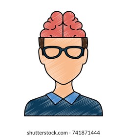 young man with brain avatar character