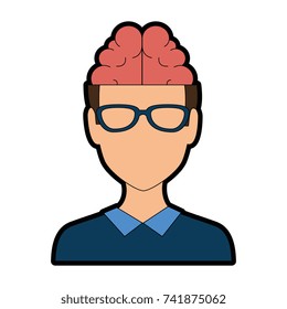 young man with brain avatar character