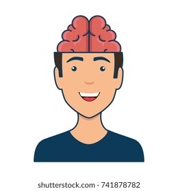 young man with brain avatar character