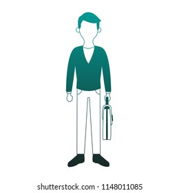 Young man with briefcase faceless blue lines