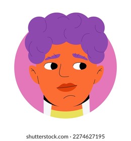 Young man bright colored avatar. Funky male character with violet hair. Funny guy portrait. Flat vector vibrant color illustration isolated on white background.