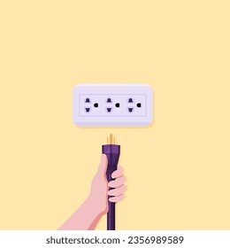 Un joven lleva un cable de salida de electricidad para su uso.
Ilustrador sobre el enchufe de la alimentación.