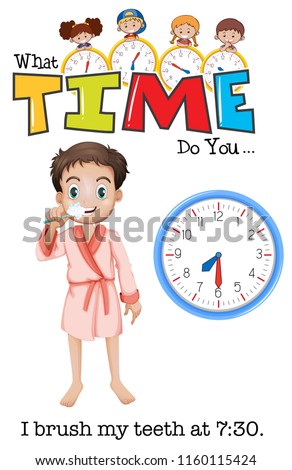 A young man brush the teeth at 7:30 illustration
