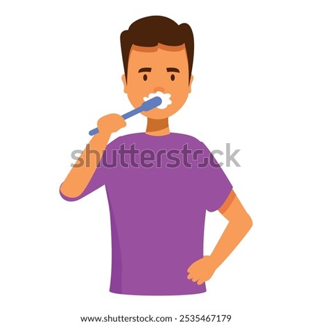 Young man is brushing his teeth with a toothbrush and toothpaste, taking care of his oral hygiene