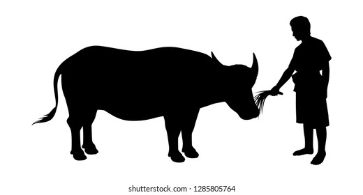 Young man with buffalo silhouette vector