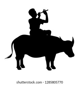 Young man with buffalo silhouette vector