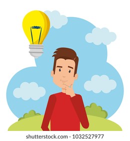 young man with bulb character
