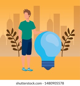 young man with bulb character