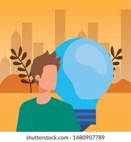 young man with bulb character