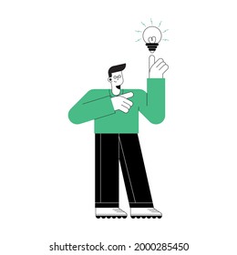 young man with bulb creative character