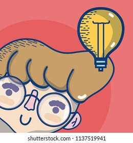 Young man with bulb light