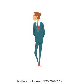Young man in business suit looking at something vector Illustration on a white background