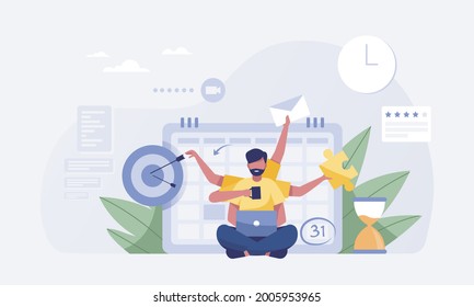 Young man or Businessman working hard with many hands with calendar background. vector illustration

 - Shutterstock ID 2005953965