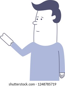 Young man are buying the ticket on some event. Minimalistic vector illustration for web and printing.