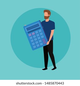 young man with calculator math character