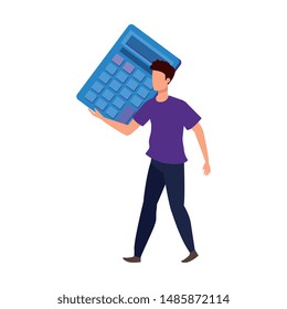 young man with calculator math character
