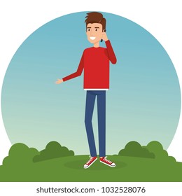 young man calling in the park