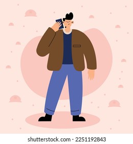 young man calling with smartphone